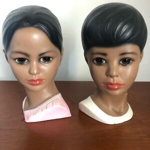 Vintage Polynesian Chalkware Bust Set